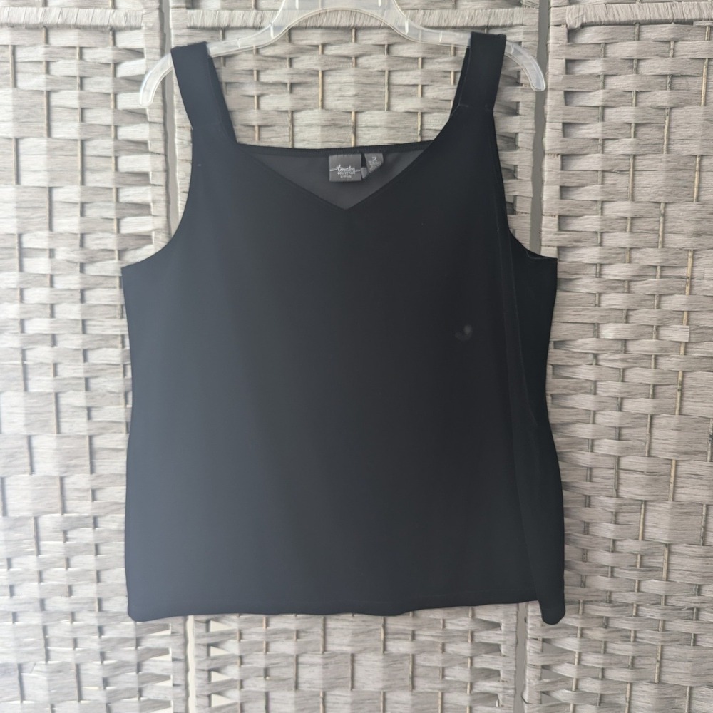 Chico's Travelers Collection Tank Top Shell Black Velvet V-Neck Sz 2 (L)